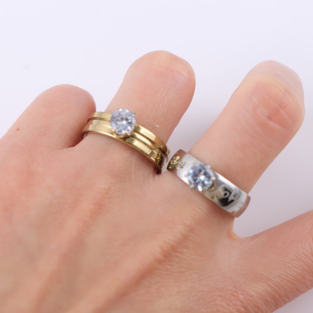 10pcs Women's Rhinestone Stainless Steel Rings Men Wedding Jewelry Accessories