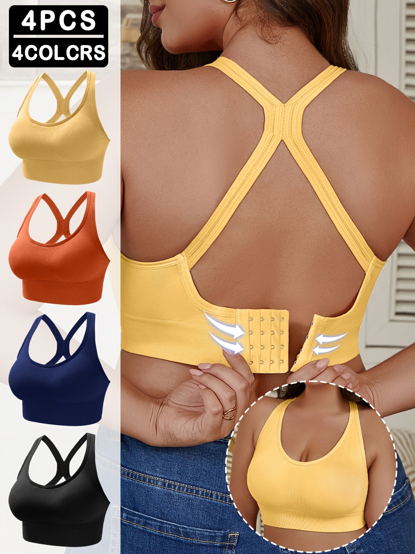 Women's Plus Size Seamless Wireless Sports Bras with Removable Pads