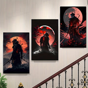 Japanese Samurai Mountain Canvas Wall Art Set of 3 Frameless Modern Retro Decor for Living Room Bedroom Office