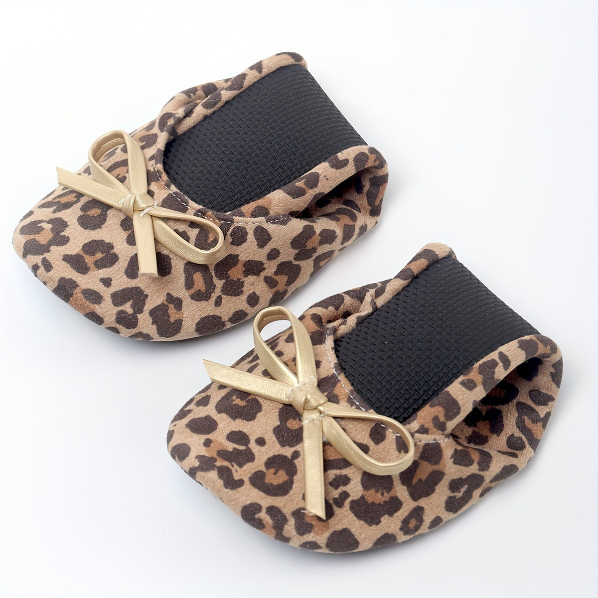 Women's Leopard Print Slip-On Dance Shoes with Bow, Soft Fabric, All-Season Style