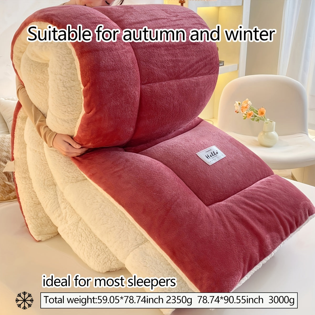 Sherpa Fleece Quilt Core Cabin Style Comforter Double-Sided Fluffy Warm Bedding