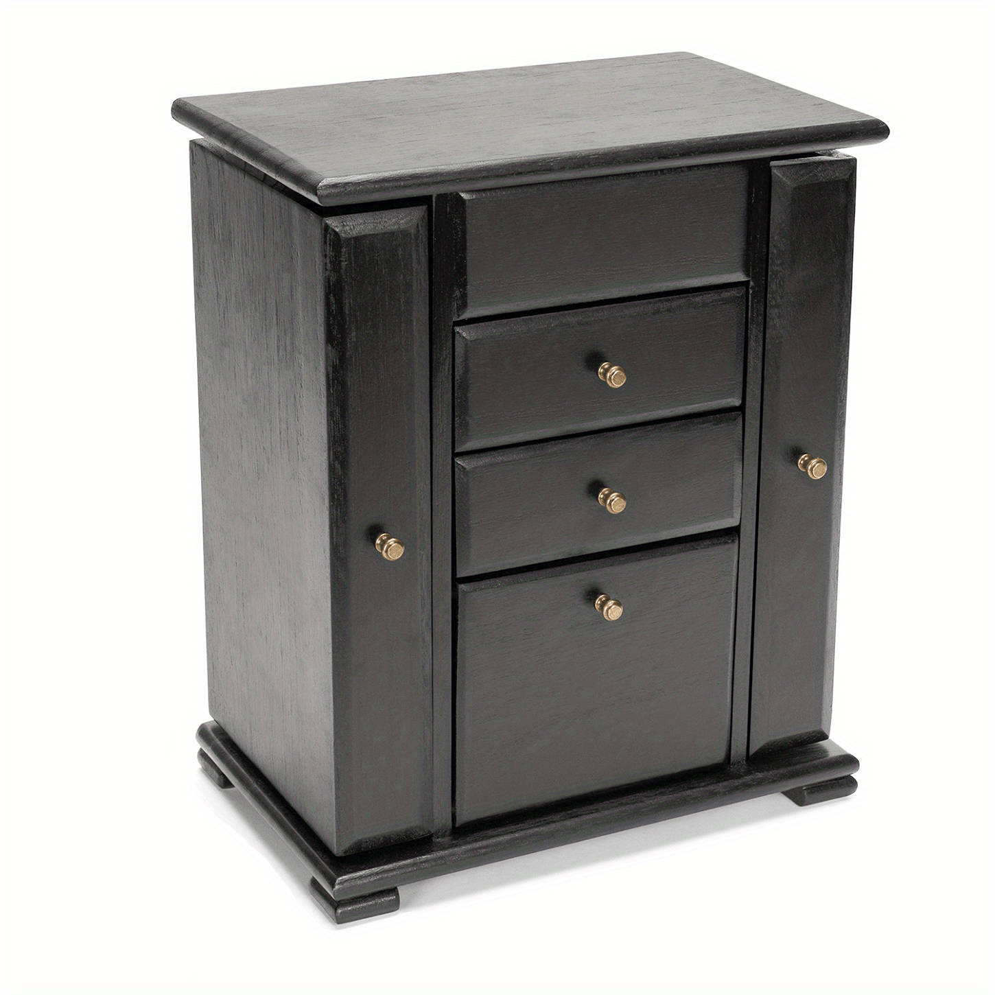 Organizador de joyas de madera rústica con espejo y 4 capas para anillos, pendientes y collares