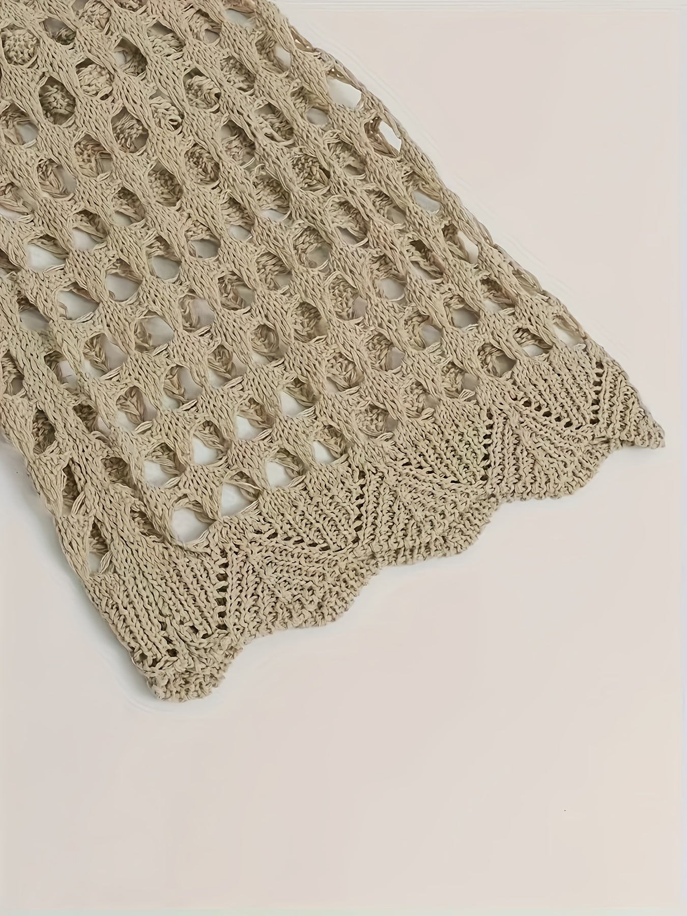 Women's Plus Size Crochet Cardigan with Tie Front Bell Sleeves Beige