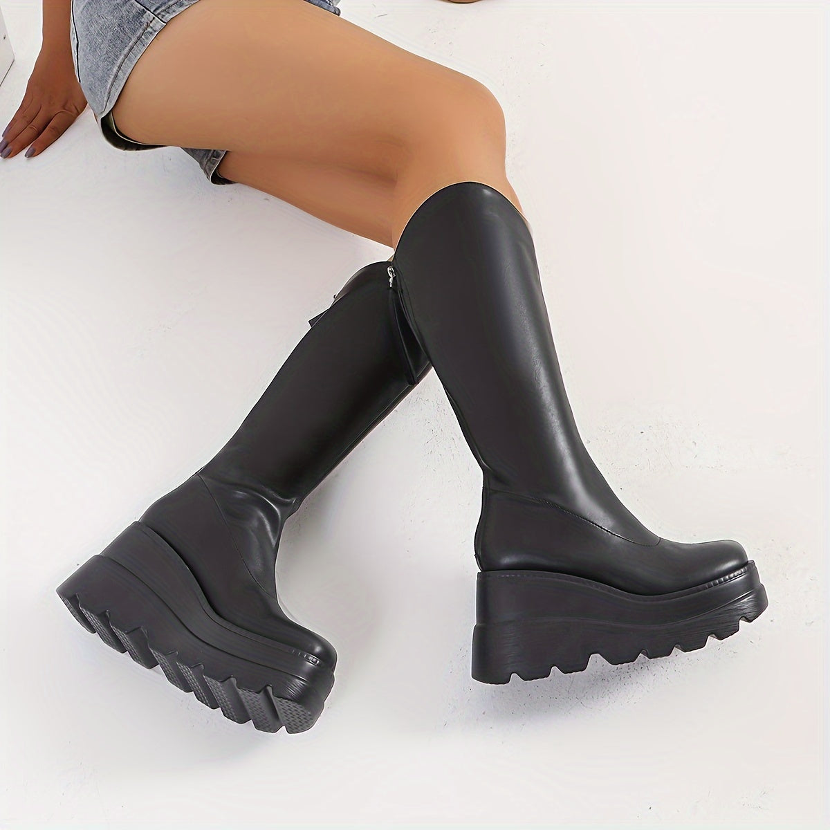 Женские ботинки на платформе в однотонном цвете для боевых сапог, всесезонные, челси, круглым носком