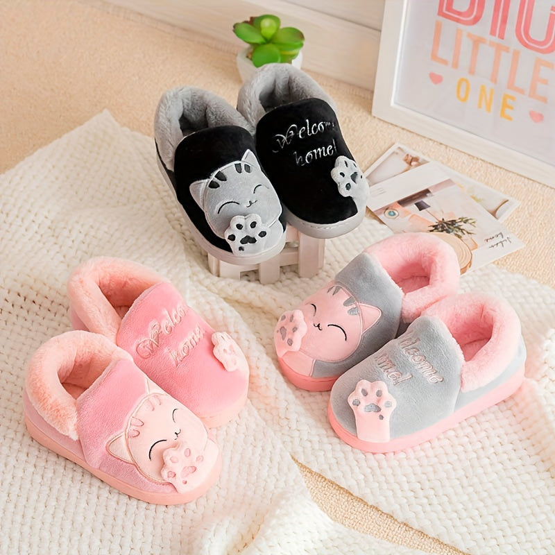 Kids Furry Cartoon House Slippers Non-Slip Soft Bottom Indoor Winter Shoes