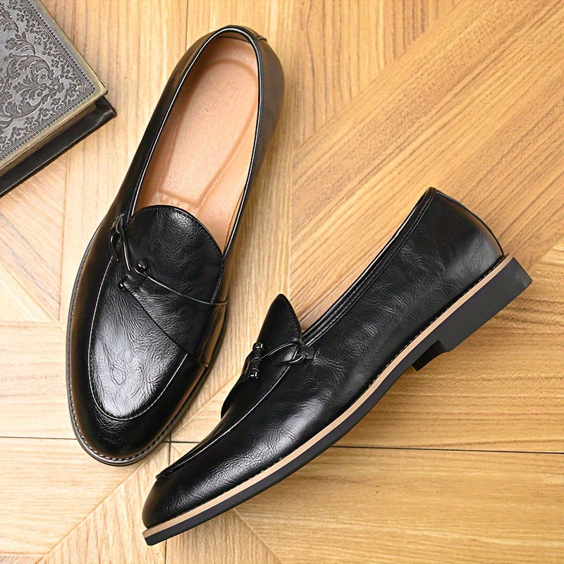Men's Black Slip-On Loafers with Breathable Rubber Sole for Business Casual and Street Style