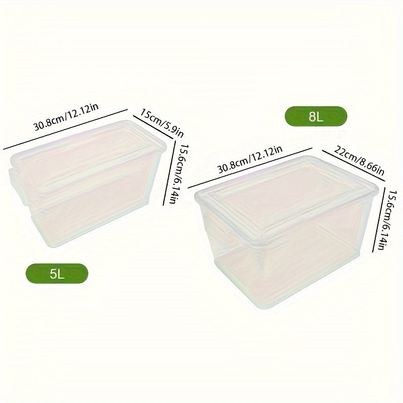 Yirik hajmli shaffof saqlash qutisi, oqib ketmaslik uchun yopiq bilan, tuxum, go‘sht, meva, sabzavot va boshqa oshxona ehtiyojlari uchun ideal. Oshxona tashkilotchisi yoki turli oshxona aksessuarlarini saqlash uchun konteyner sifatida foydalanish mumkin.