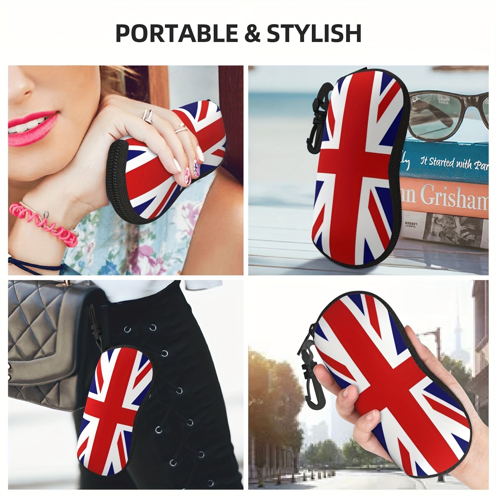 Waterproof Eyewear Case with British Flag Print and Keychain Neoprene Soft Lightweight for Men Women