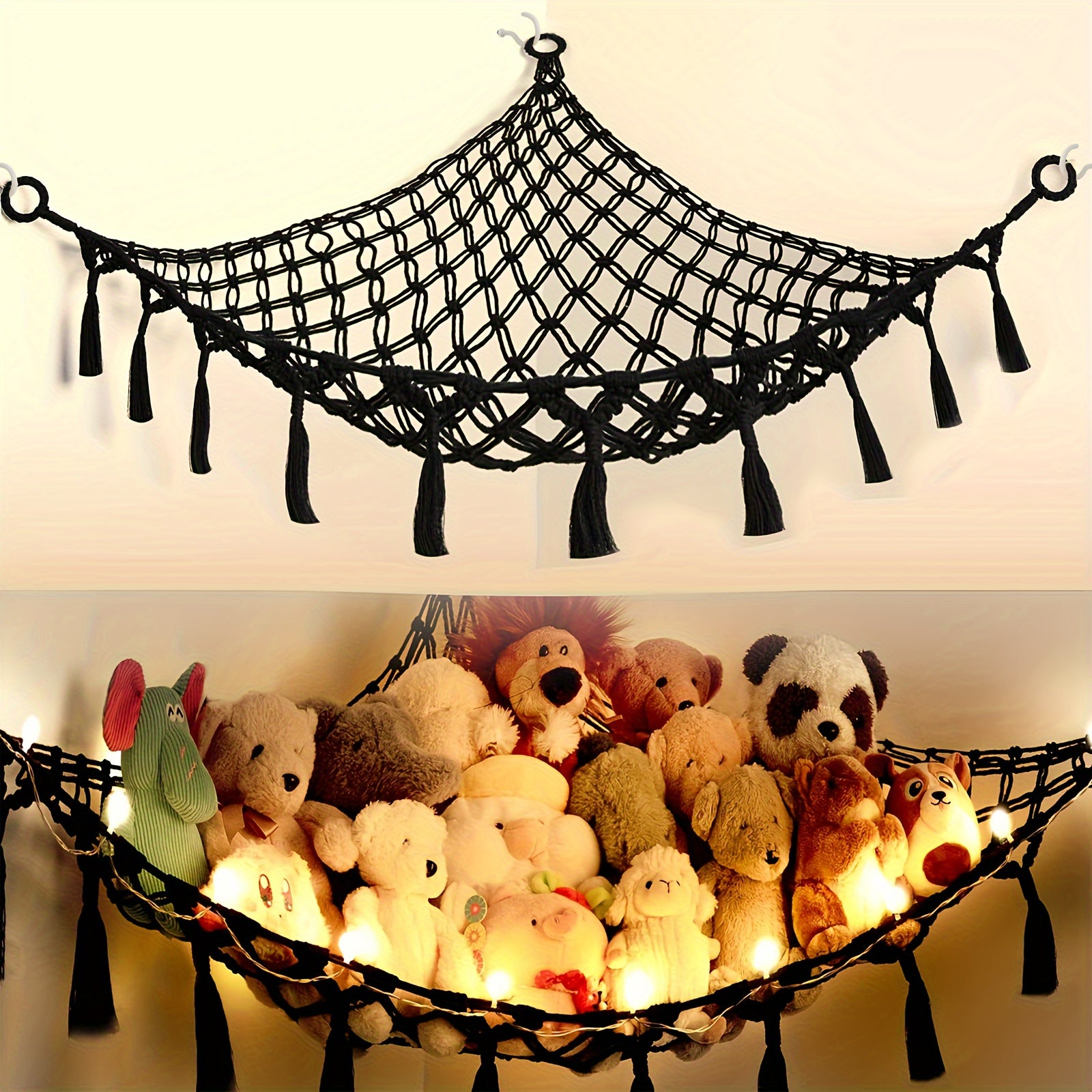 Hanging Storage Net for Toys and Stuffed Animals, Macrame Design, 1 Pack