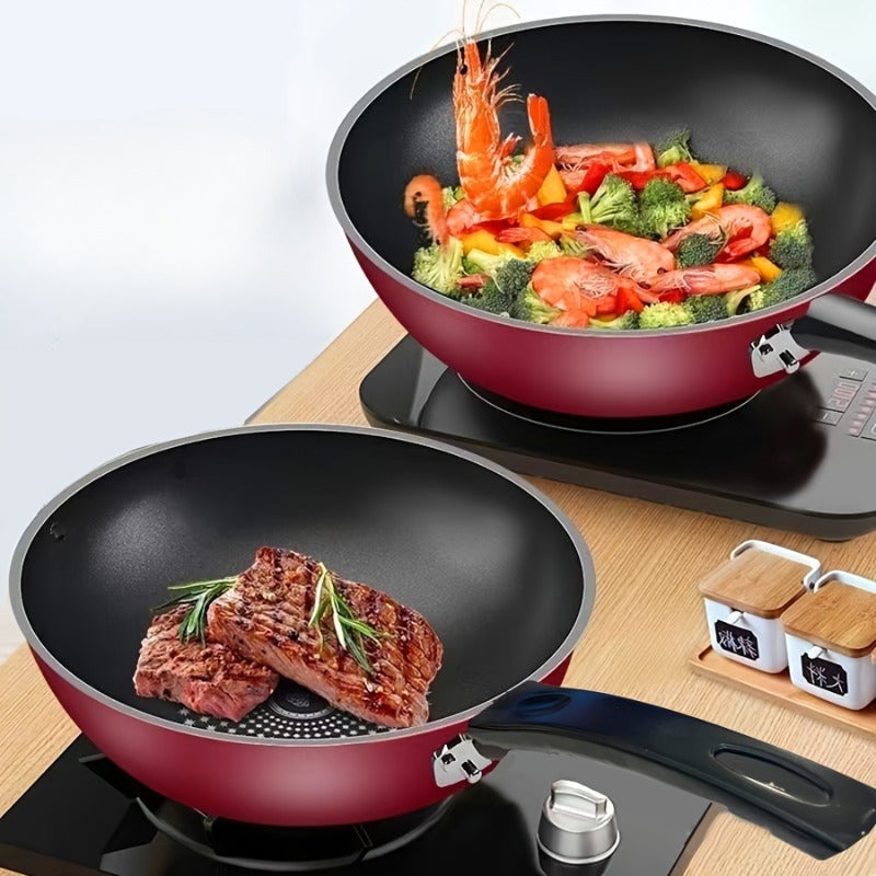 Набор посуды с антипригарным покрытием, включающий 12,6-дюймовую сковороду с крышкой, деревянную лопатку и губку для индукционных и газовых плит