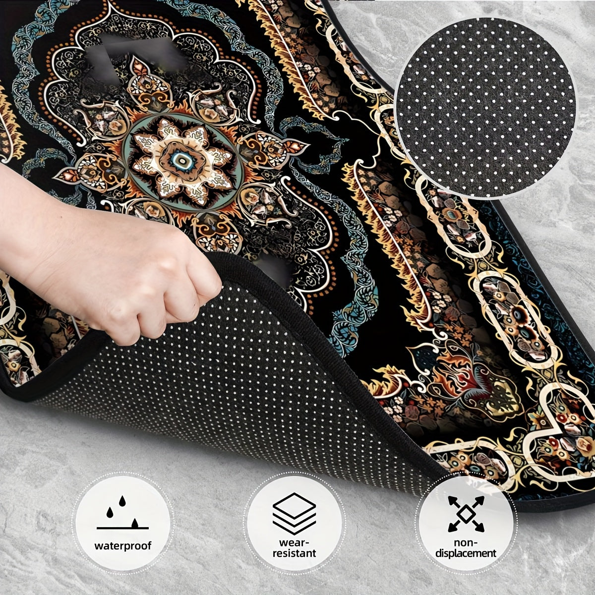 4pc Bohemian Pattern Car Rubber Mats Waterproof Non-Slip Easy to Clean Universal
