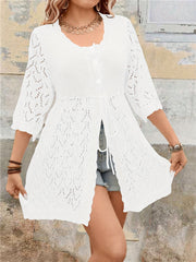 Women Plus Size Tie-Front V-Neck Cardigan for Spring and Autumn