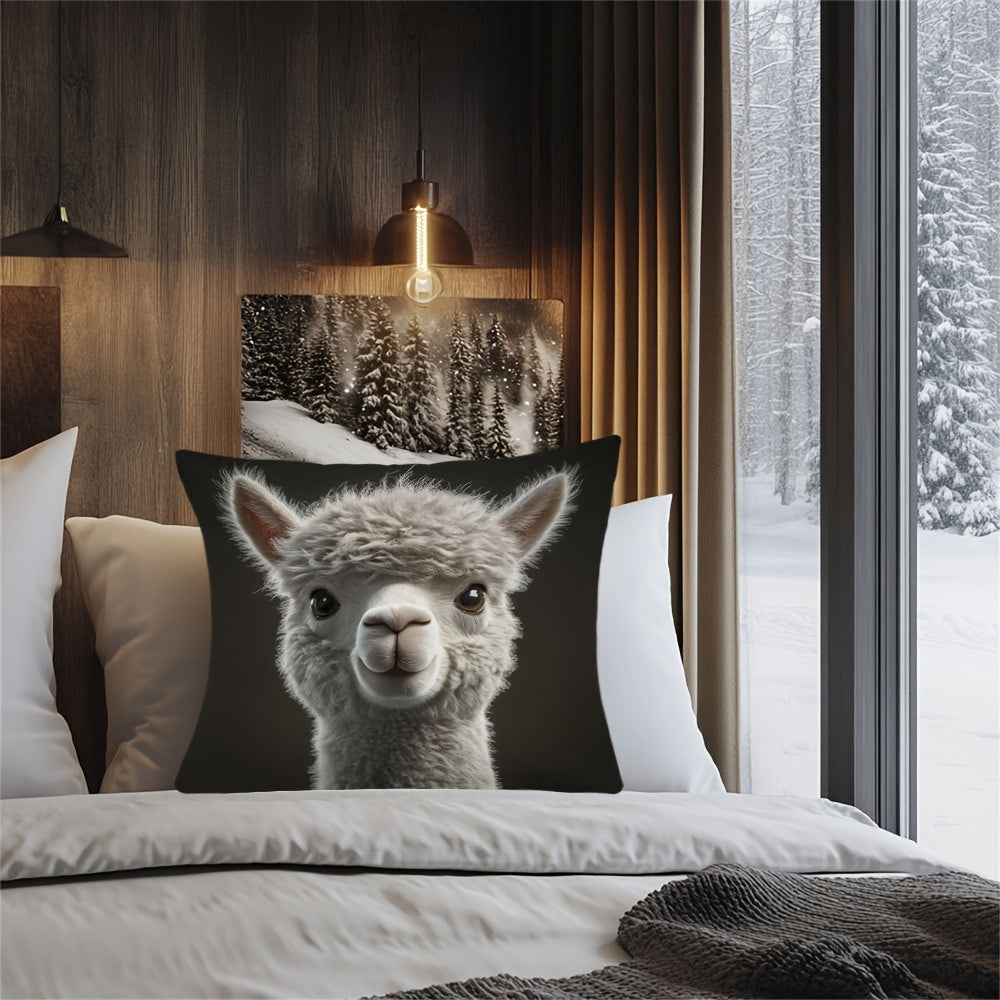 Christmas Alpaca Pillow Cover Double-Sided Print Square Home Decor