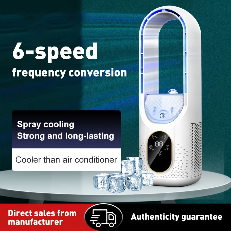 Bladeless Desk Fan with LED Display USB Rechargeable Touch Control Quiet Office Bedroom Travel