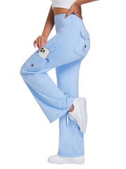 Pantalones de yoga de cintura alta con bolsillos cargo para mujer, talla plus, transpirables y con estiramiento
