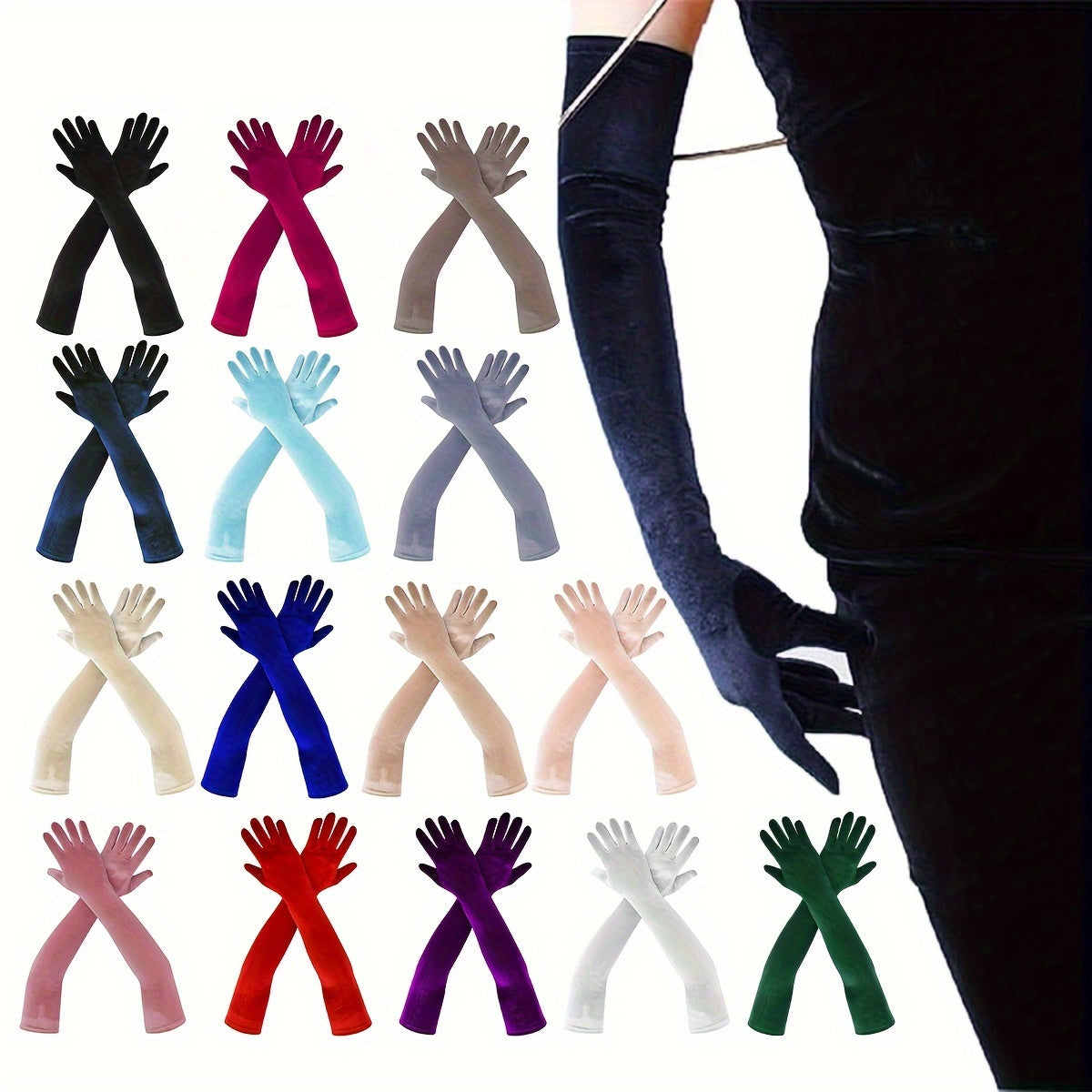 Long Opera Gloves for Women 1 Pair Elbow Length Velvet Costume Evening Dress