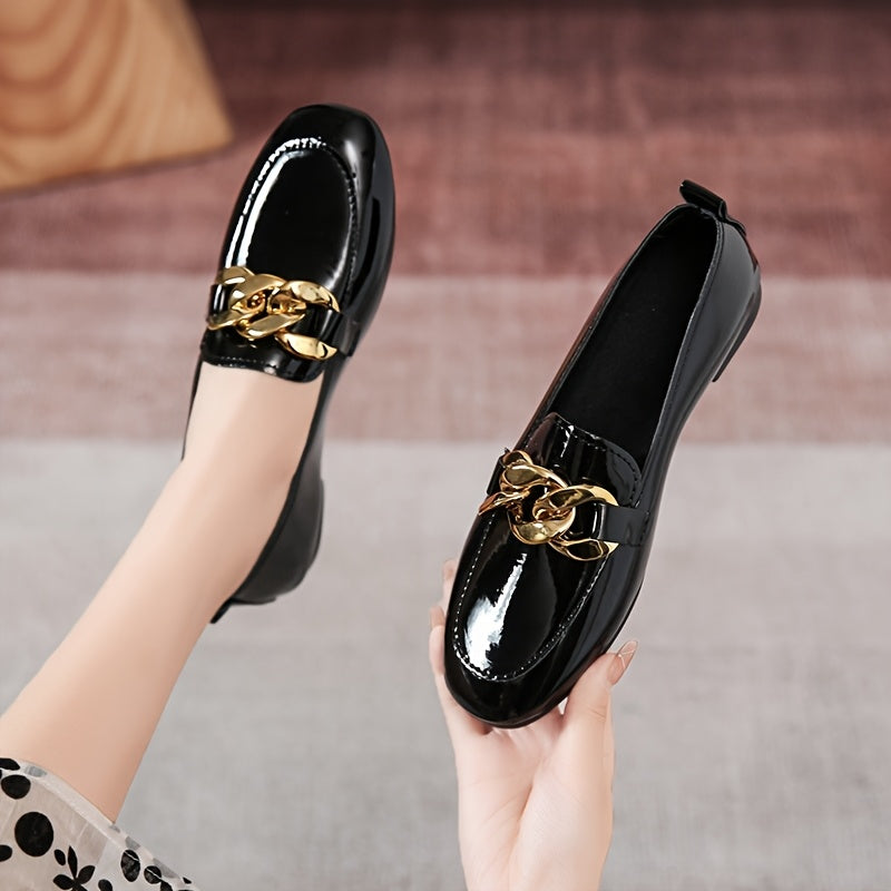 Women’s All-Season Black Synthetic Loafers with Gold-Tone Studs
