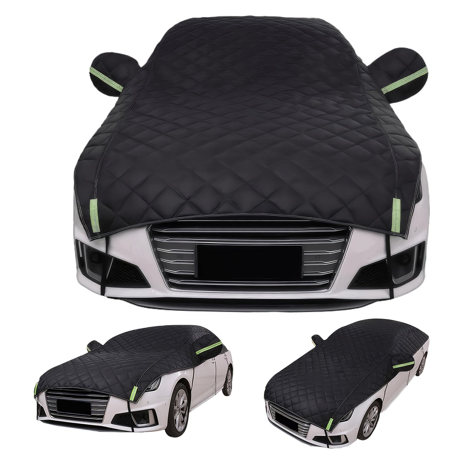 Quilted Hail Protector Car Cover for Most Vehicles Black Green Plush Material