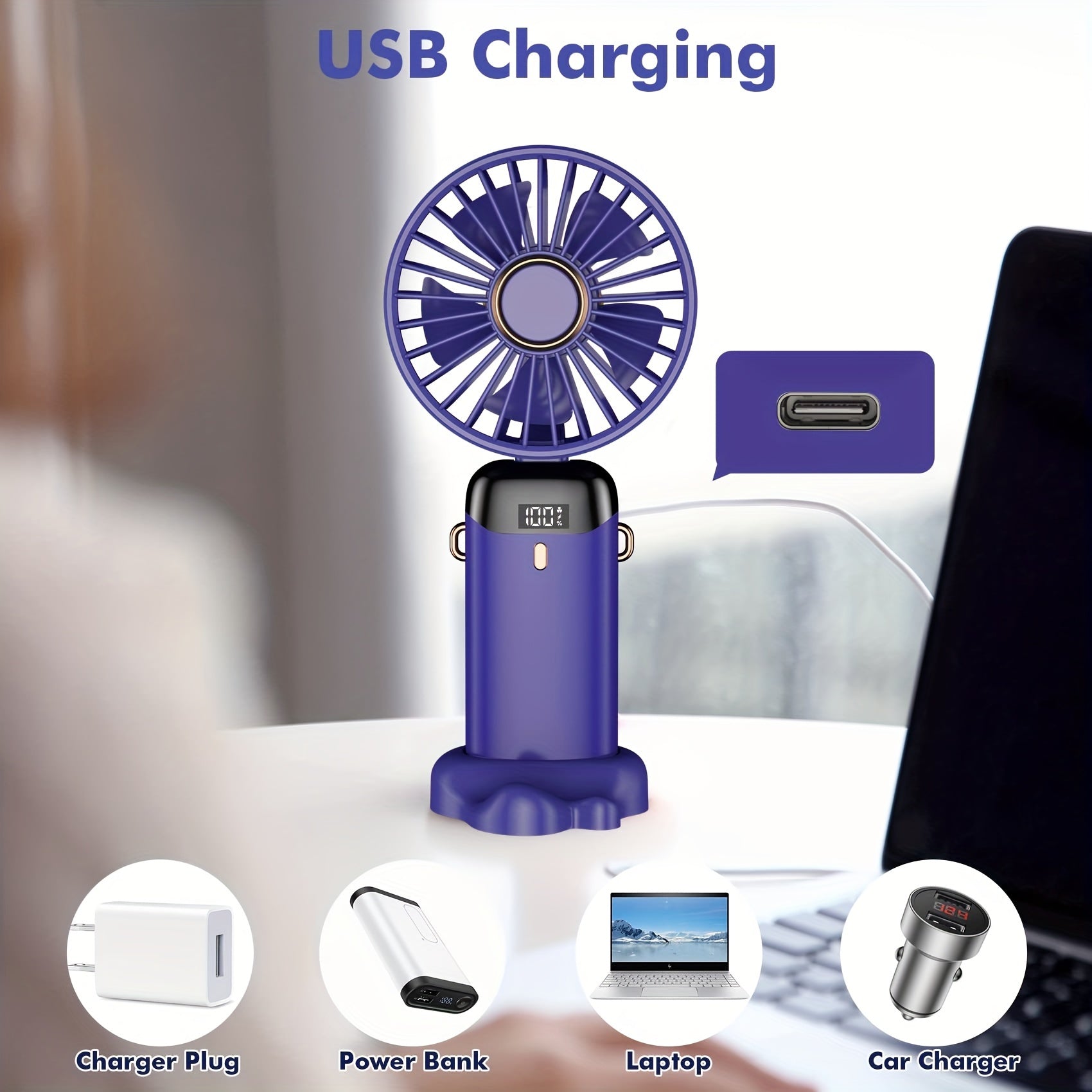 Portable Handheld Fan with LED Display Rechargeable Quiet USB Mini Fan for Indoor Outdoor Use