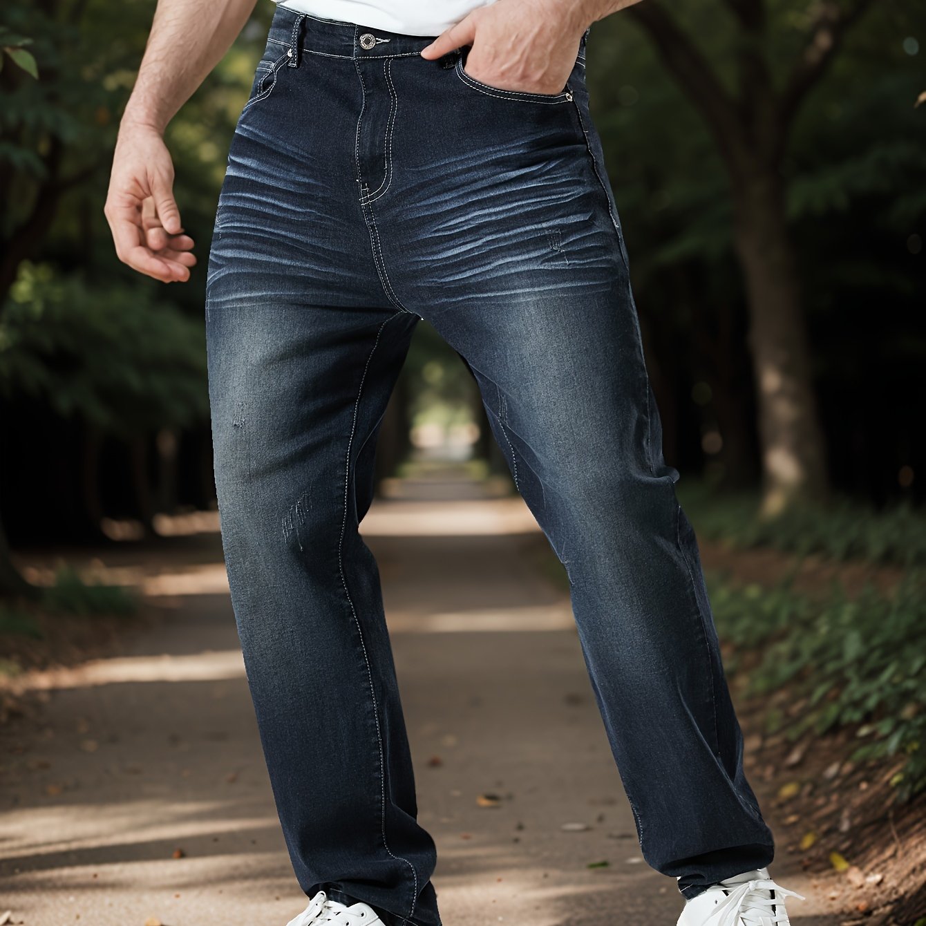 Erkaklar uchun plussiz denim jinsi shimlar, erkin kesimli shimlar, ko'cha uslubi modasi.