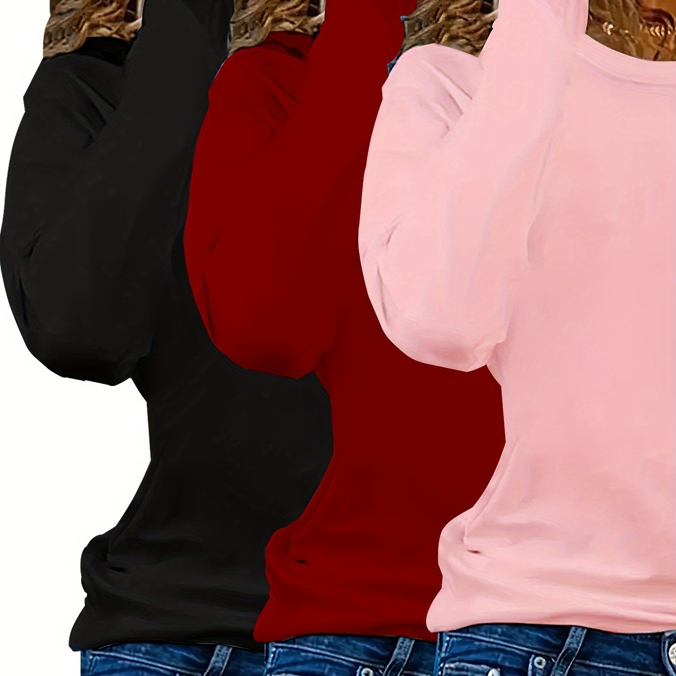 Women's Plus Size Long Sleeve T-Shirts Pack Solid Color Casual Basic Shirts