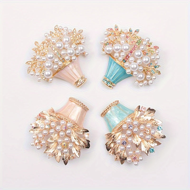 Faux Pearl and Rhinestone Flower Brooch Vintage-Inspired Irregular Shape for Dresses and Sweaters