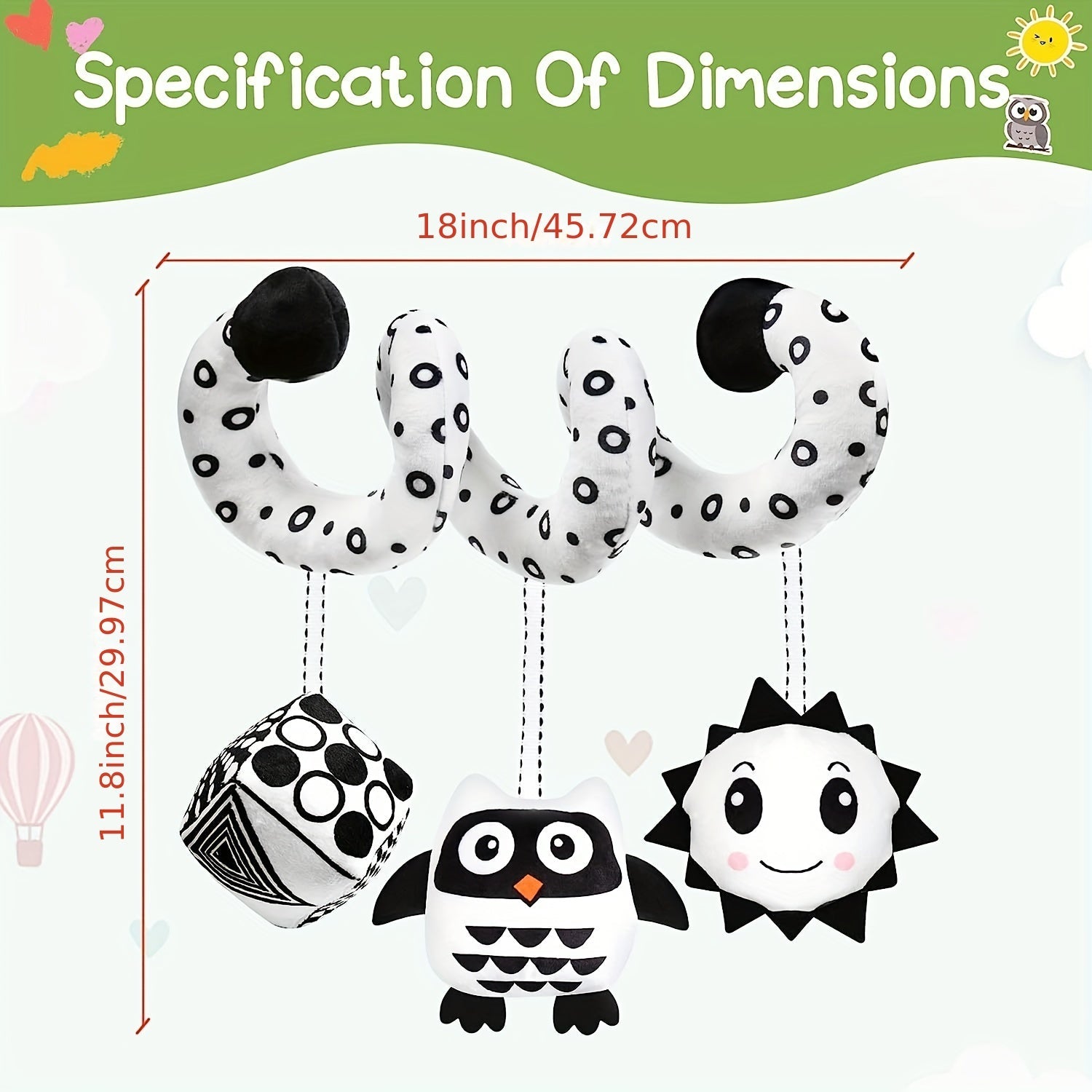 Newborn Black and White High Contrast Spiral Baby Activity Toy for Bed Crib Stroller