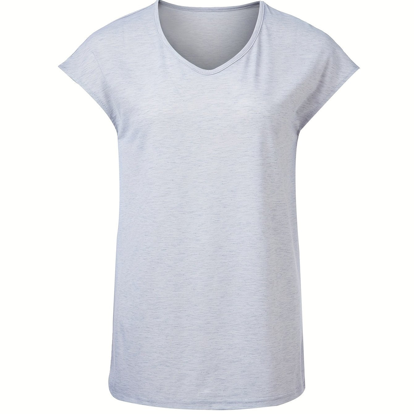 Plus Size Women's Light Blue V-Neck Short Sleeve Polyester Sports T-Shirt