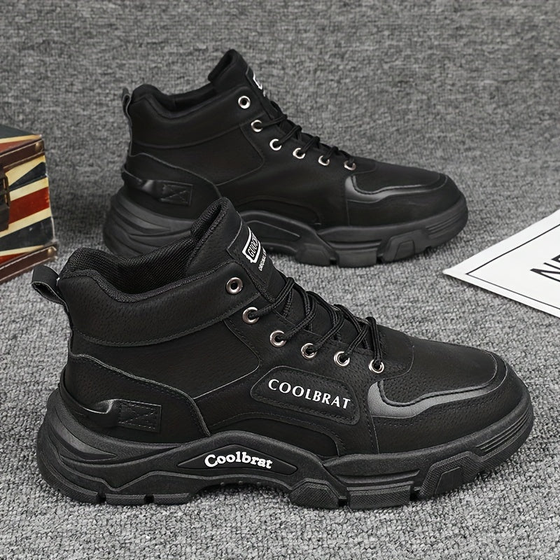 Men's Beige High-Top Work Boots Non-Slip Durable Casual Hiking PVC Sole