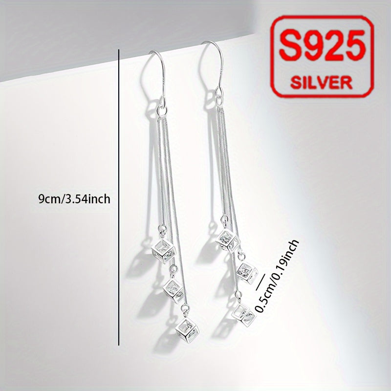 Women's Silver Drape Earrings with Tassel and Curved Hook for Weddings and Daily Wear
