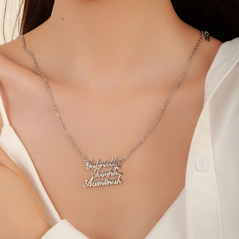 Personalized Stainless Steel Multi-Name Necklace with Custom Family Letter Pendants