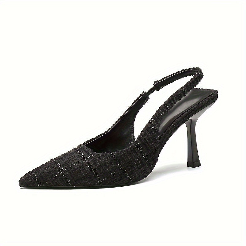 Элегантные сандалии на среднем каблуке-стилето с цветным блоком в клетку, покрытием из ПУ и резиновой подошвой.