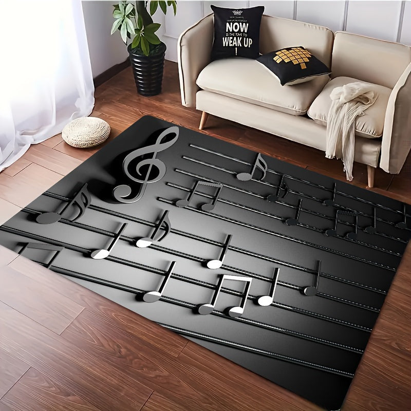 3D Musical Note Rug Non-Slip Lightweight Machine Washable Polyester for Living Room Bedroom Entrance