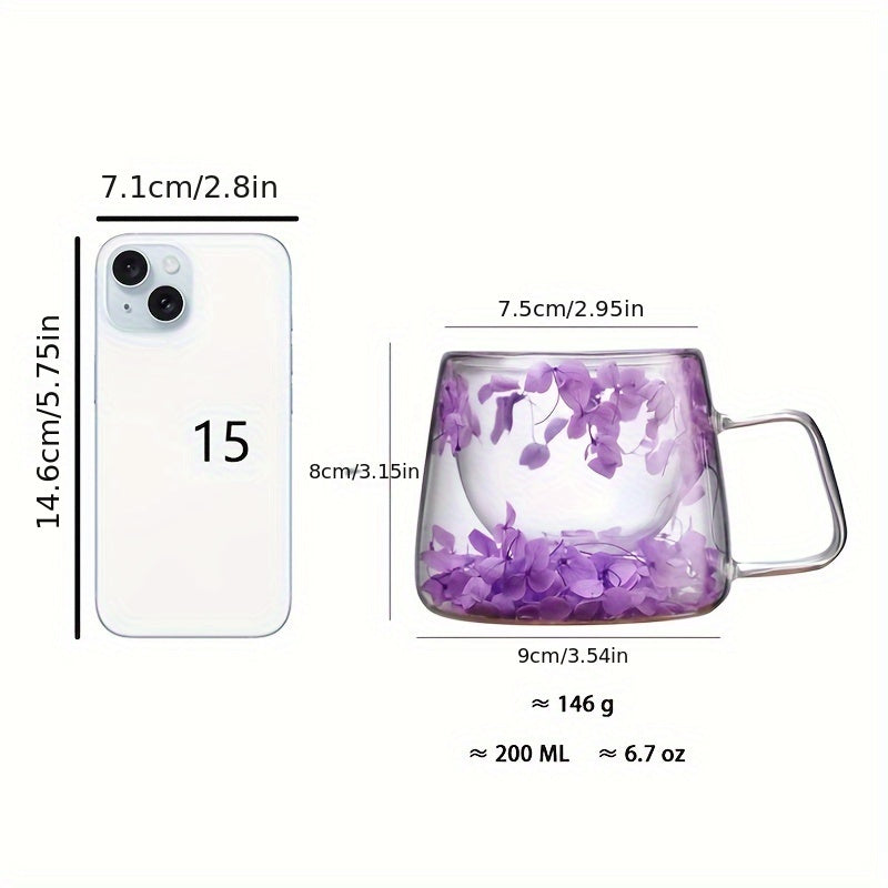 Double-Walled Glass Coffee Mug with Floral Design for Hot and Cold Drinks