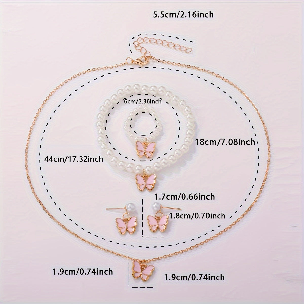 Women's Butterfly Themed Quartz Watch and Jewelry Set with 6 Pieces Zinc Alloy Case Leather Band