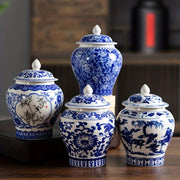 Blue and White Porcelain Tea Storage Jar 350ml with Lid for Black and Pu'er Tea