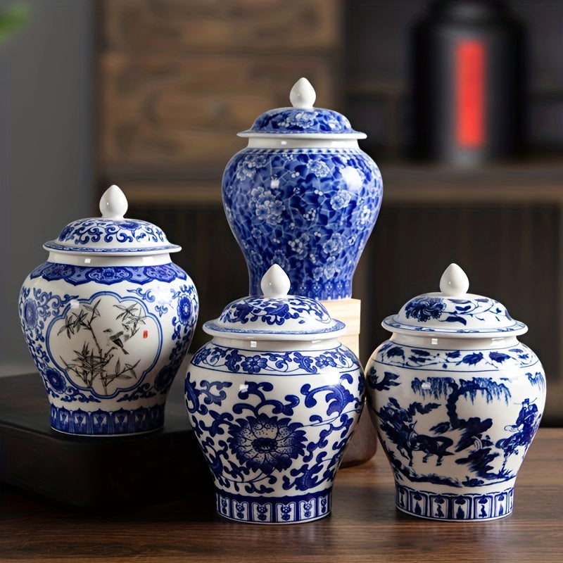 Blue and White Porcelain Tea Storage Jar 350ml with Lid for Black and Pu'er Tea