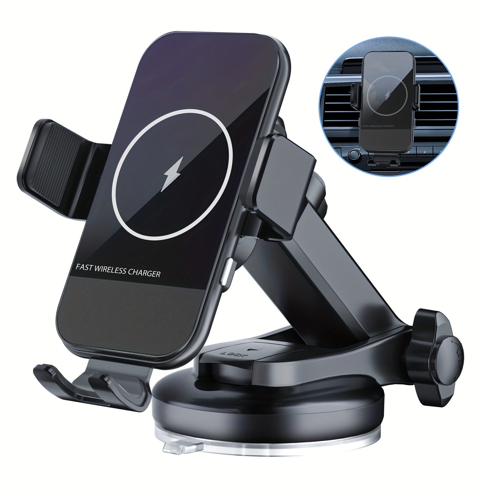 Cargador inalámbrico para coche 15W Qi de carga rápida con sujeción automática en el tablero soporte para teléfono material ABS