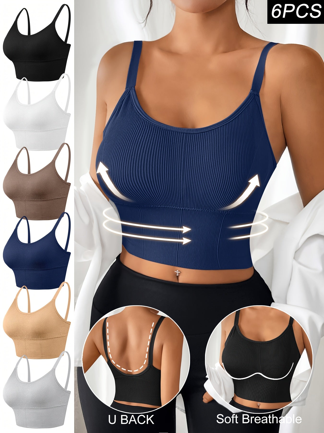 Plus Size Sports Bra and Tank Top Set for Yoga and Running Solid Ribbed
