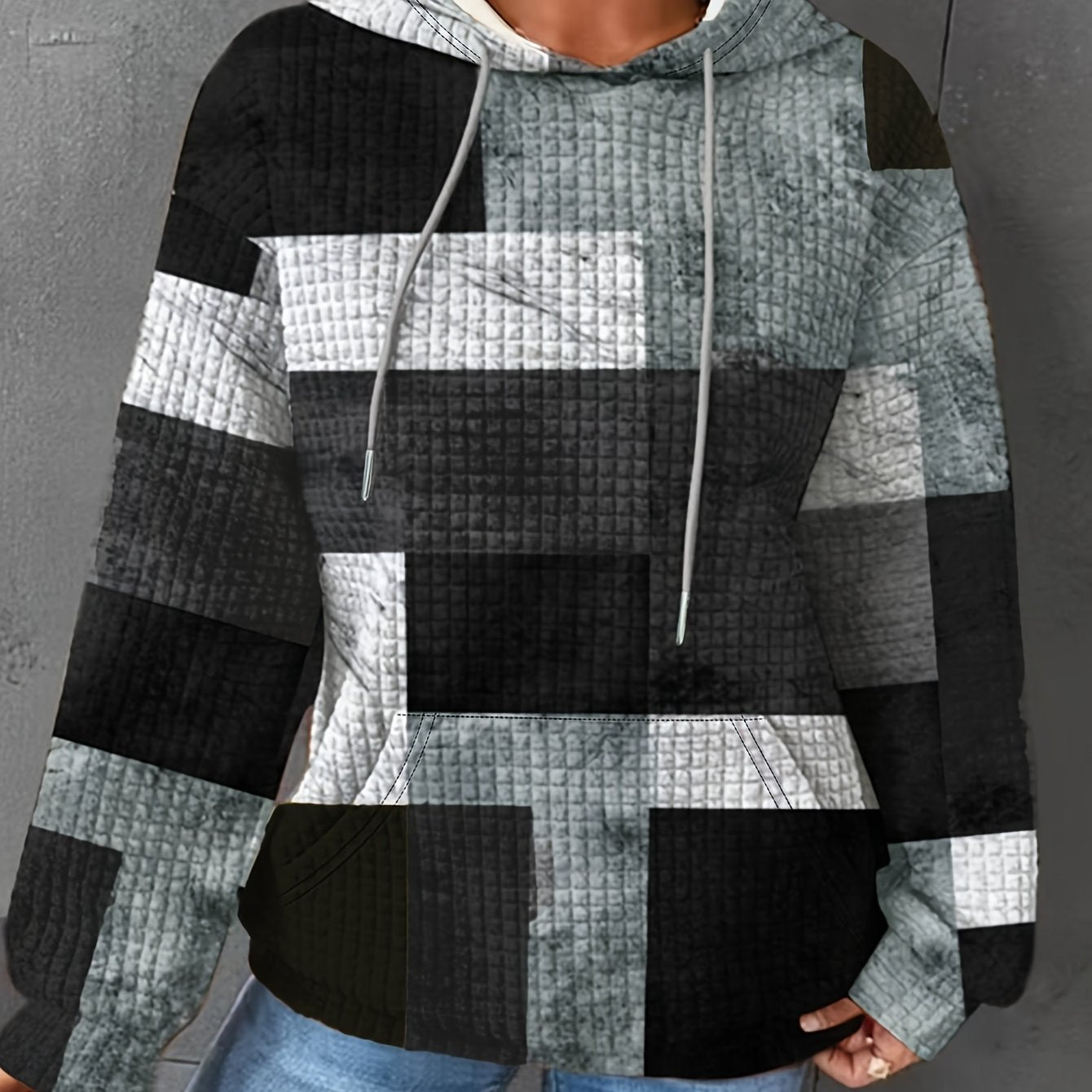 Women's Large Geometric Print Hoodie Casual Pullover