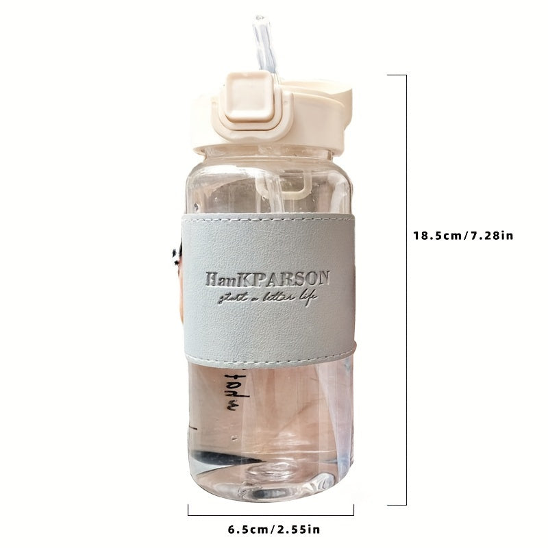 Clear 500ml Water Bottle with Straw High Temperature Resistant for Outdoor Sports Fitness Travel