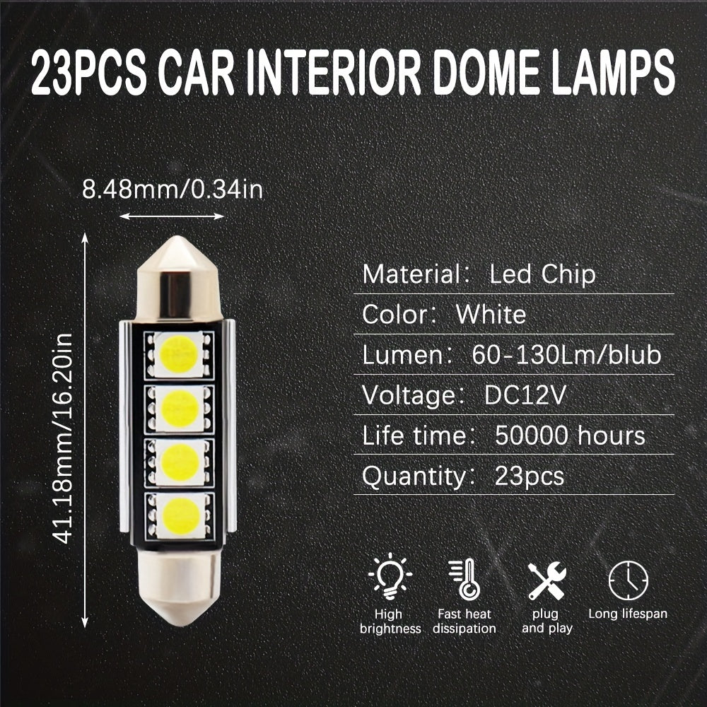 23Pcs White LED Bulb T10 W5W Interior Map Dome Light 6000K