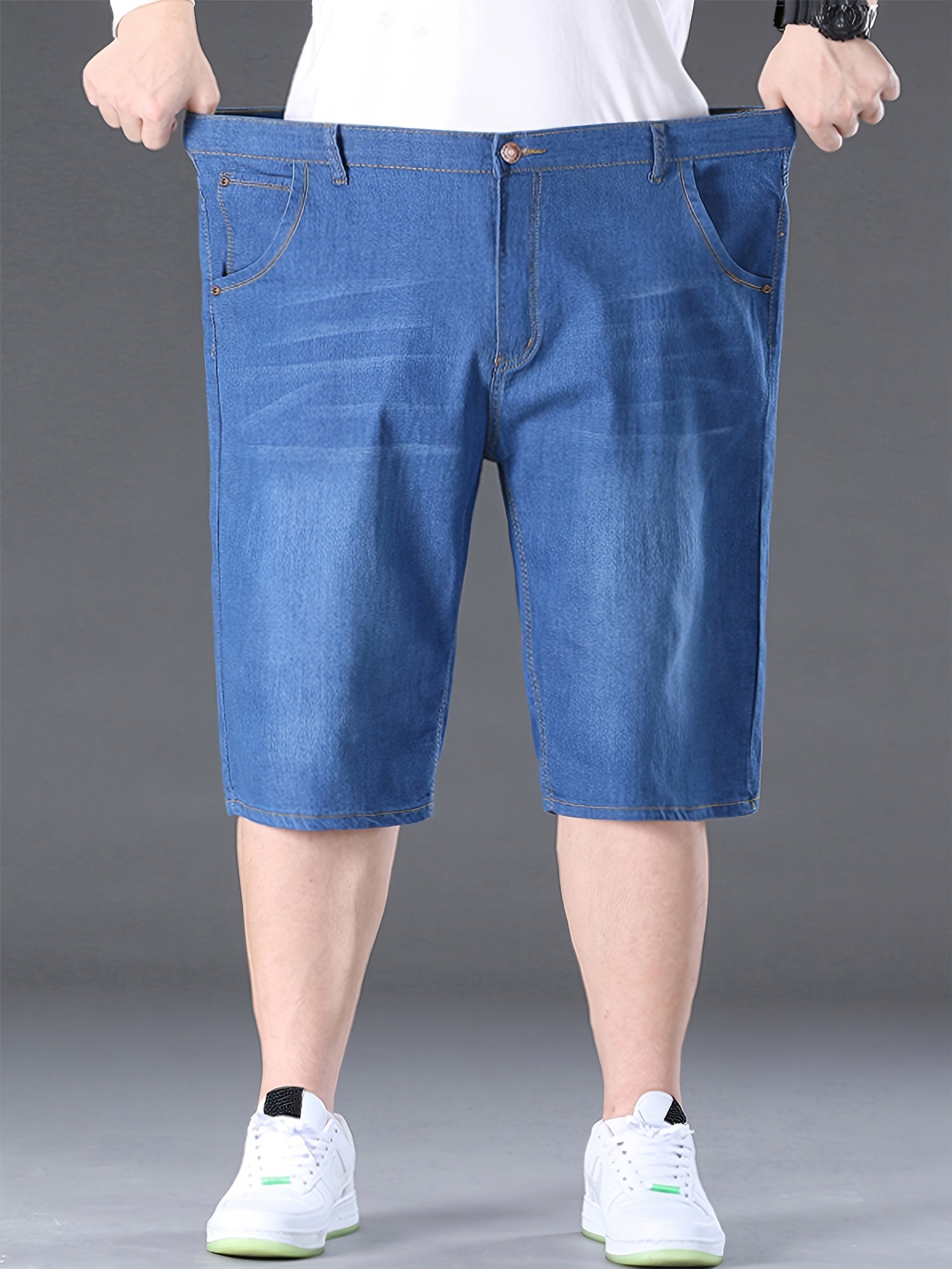 Plus Size Men's Denim Shorts Casual Blue Cotton Stretch Summer
