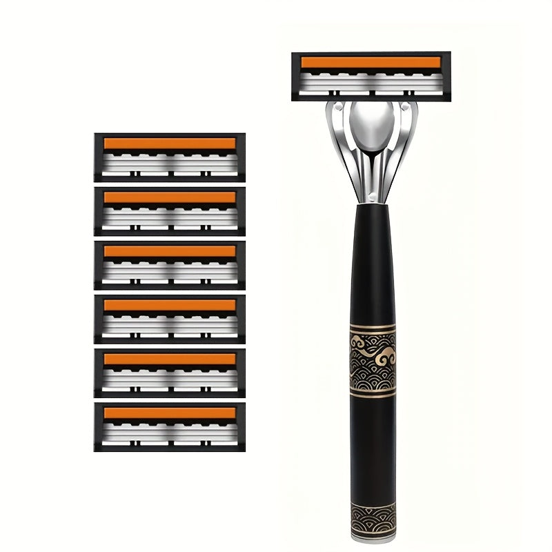 Juego de maquinillas de afeitar manual de acero inoxidable de 3 capas para hombres con hojas de repuesto