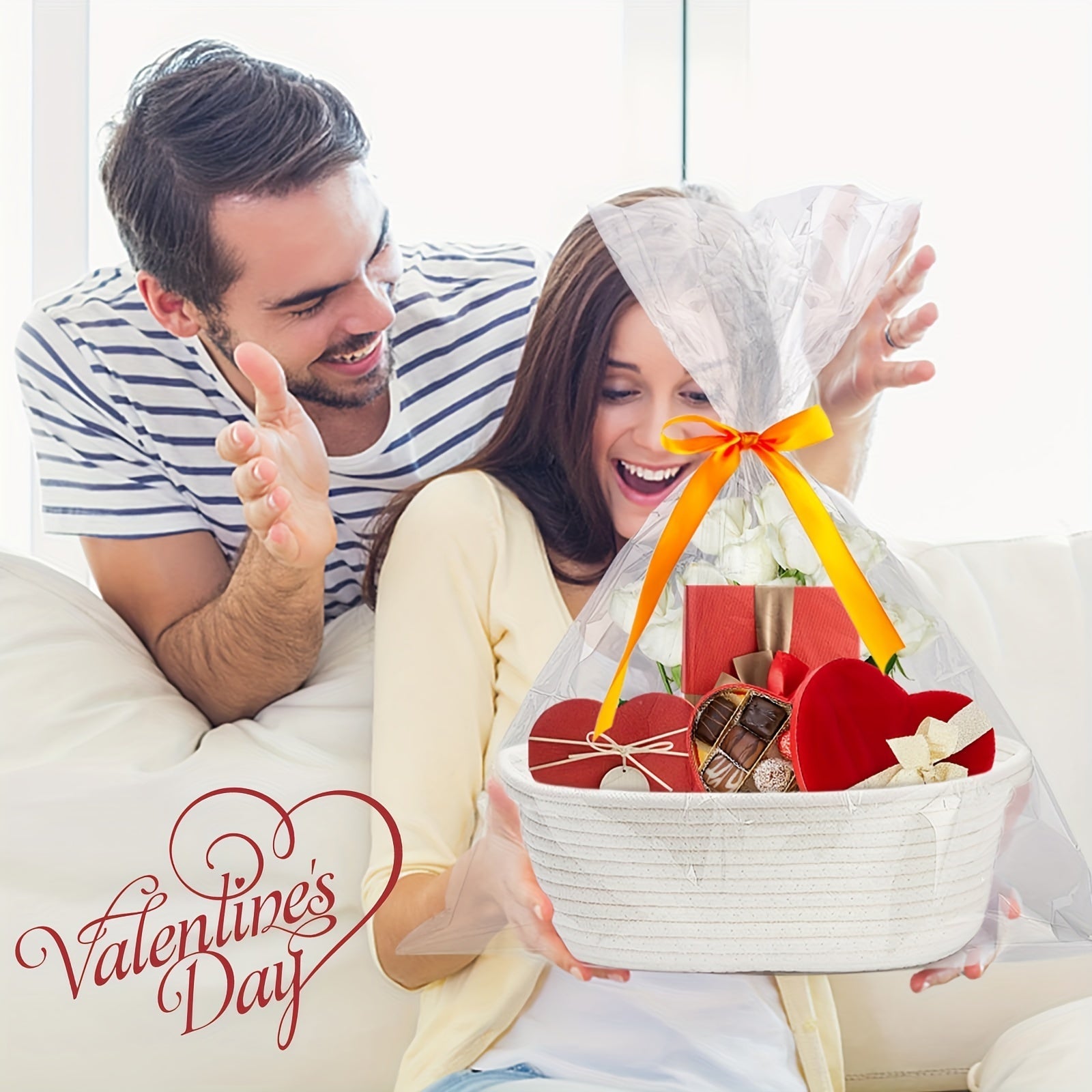 Cesta tejida pequeña con bolsa de regalo y lazo para regalar o almacenar