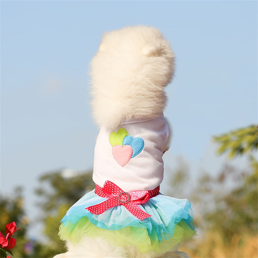 Pink and Blue Heart Lips Tulle Dog Dress for Small Breeds in Spring Summer Fall