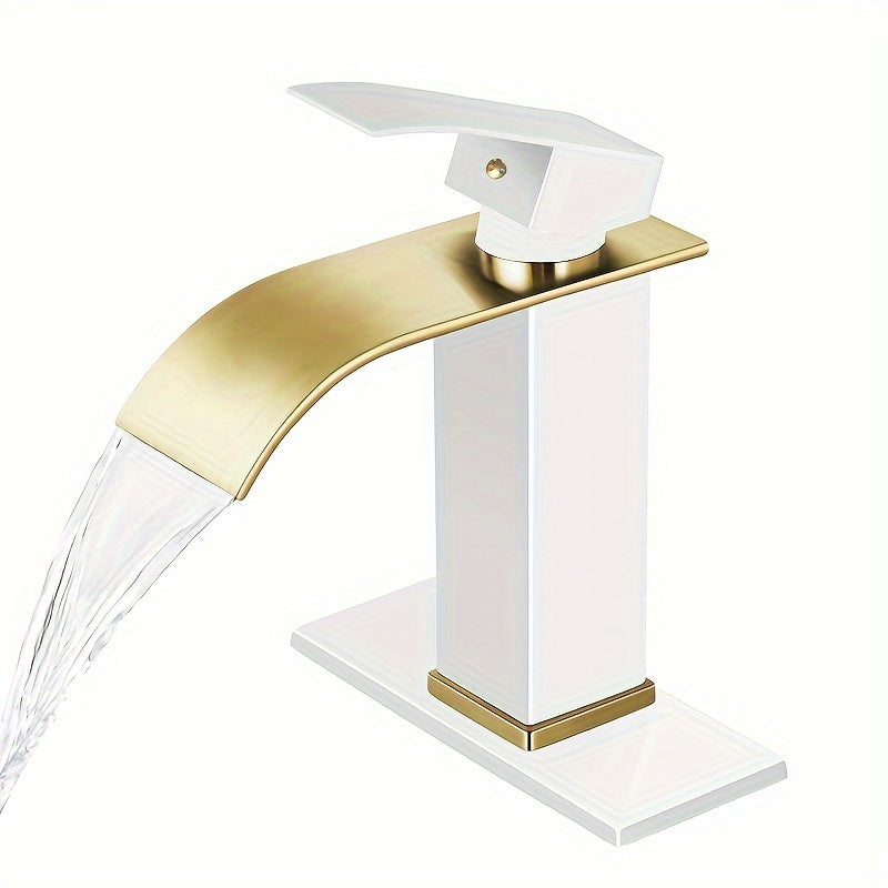 Black and Gold Stainless Steel Bathroom Faucet Single Handle Waterfall Sink Mixer with Ceramic Valve