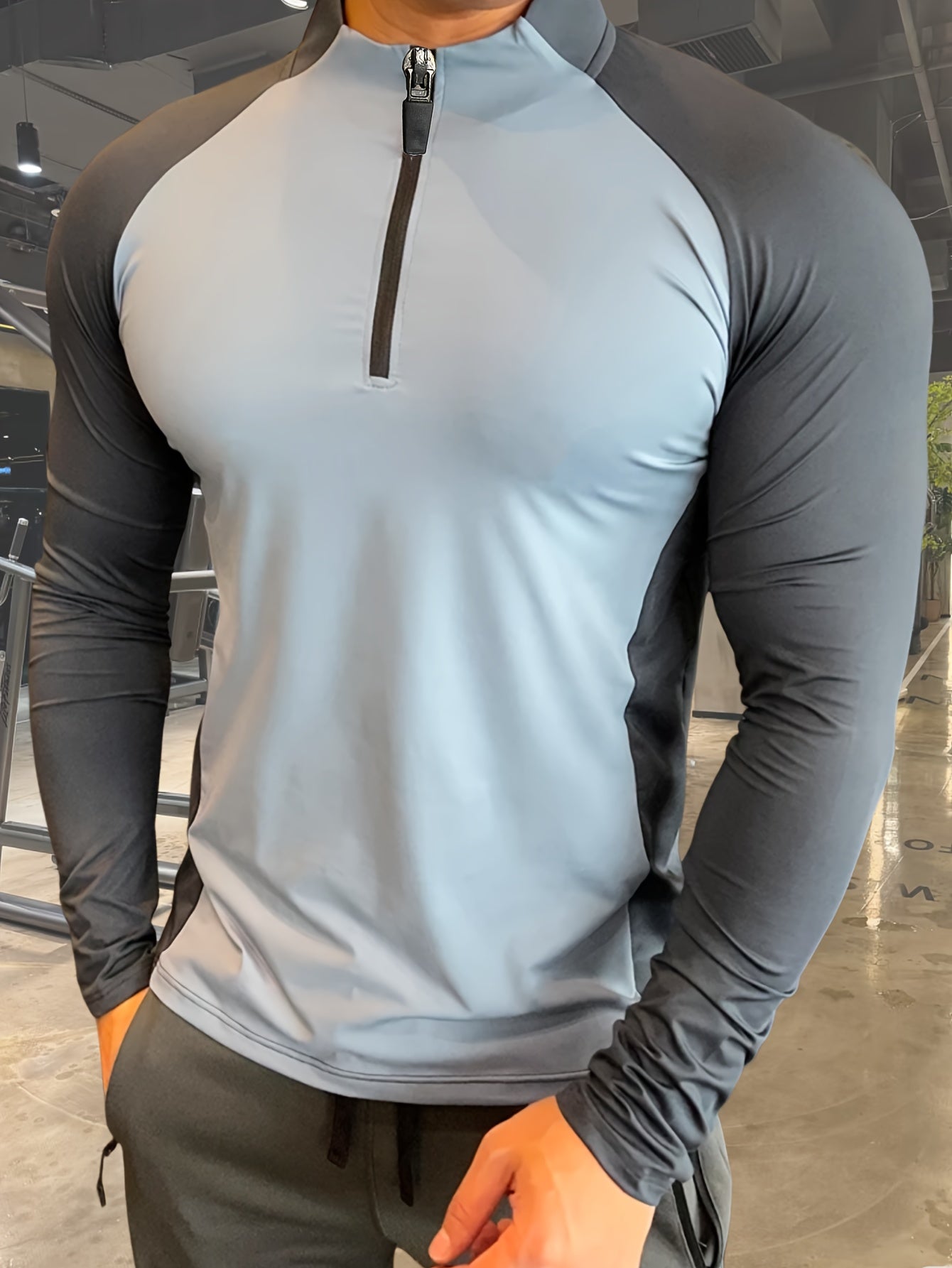 Camisa de manga larga para hombre de poliéster con cuello alto y media cremallera para todas las estaciones