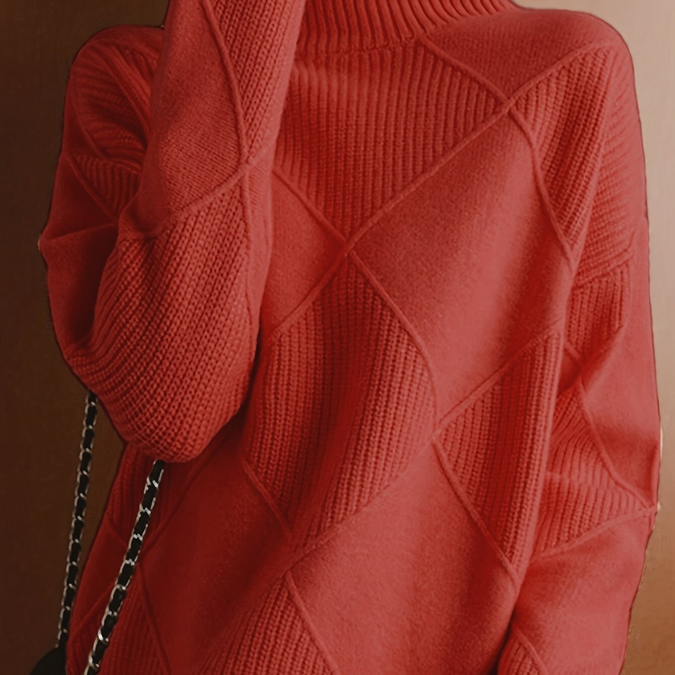 Women's Knit Pullover Sweater High Neck Casual Warm}