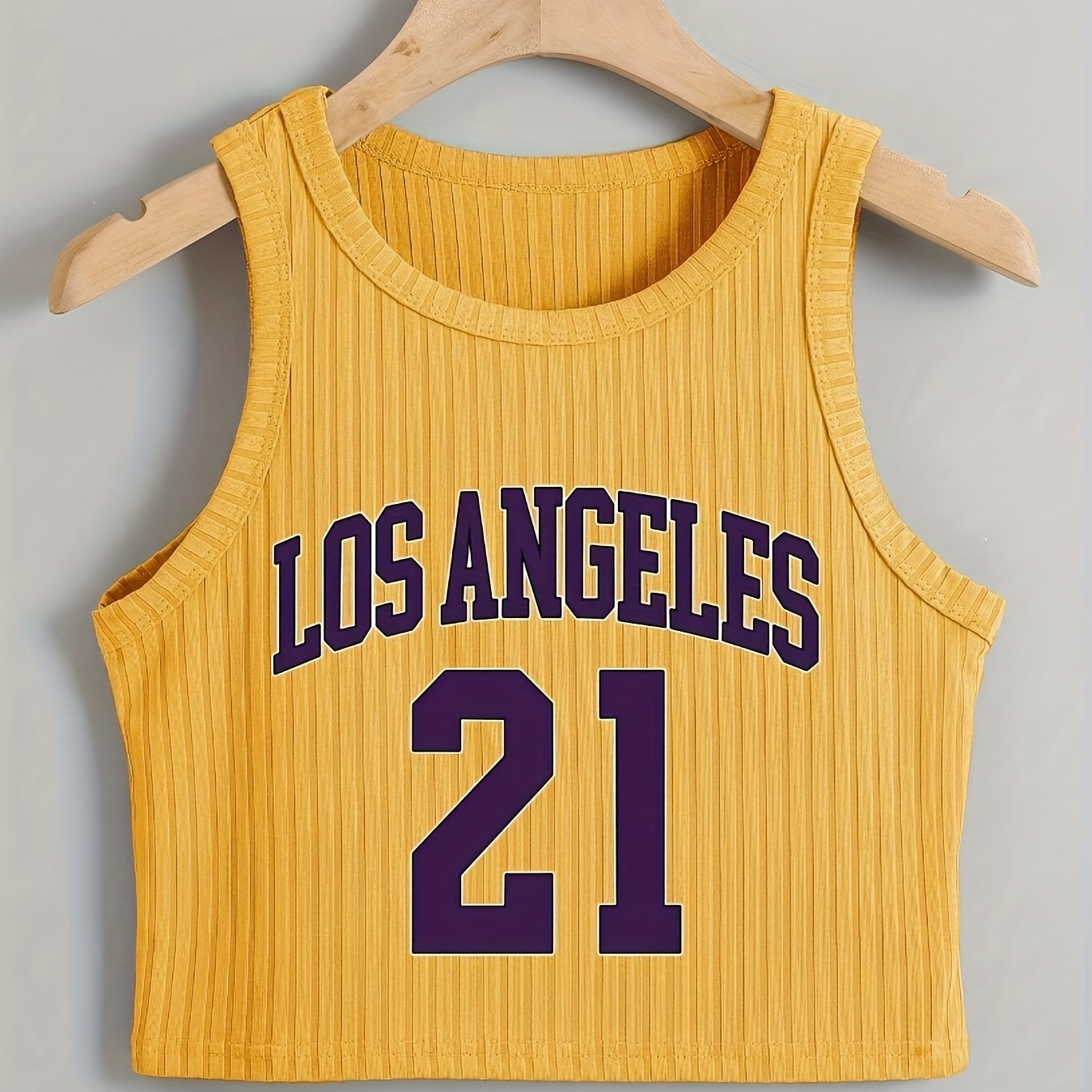 Women's Summer Letter Print Crew Neck Sleeveless Crop Tank Top Cotton Blend